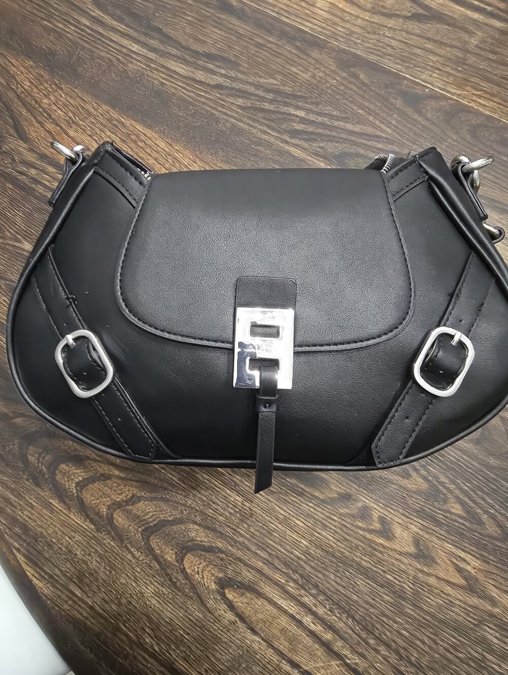 ALDO Black Crossbody Bag with Silver-Tone Buckle
